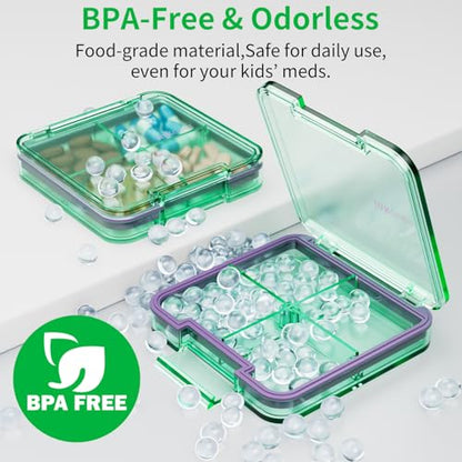 Small Pill Box, Travel Pill Organizer, Small Pill Case, Pill Container for Purse 4 Compartments, Daily Compact Travel Medicine Holder for Vitamins Medication (Green) - color: Green