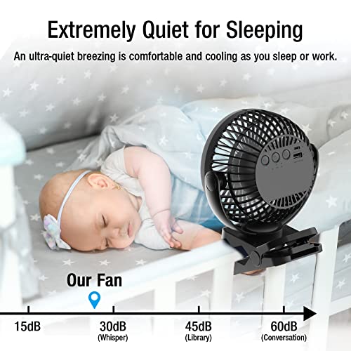 Clip on Fan 65 Hours Portable Desk Fan Rechargeable with LED Lights & Hooks 12000 Capacity Battery Operated Fan with Clips Small Desk Fan Mini Fans for Tents Travel Outdoor Camping Golf Cart, Black - color: Black