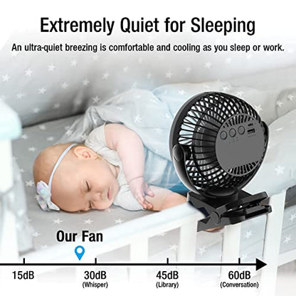 Clip on Fan 65 Hours Portable Desk Fan Rechargeable with LED Lights & Hooks 12000 Capacity Battery Operated Fan with Clips Small Desk Fan Mini Fans for Tents Travel Outdoor Camping Golf Cart, Black - color: Black