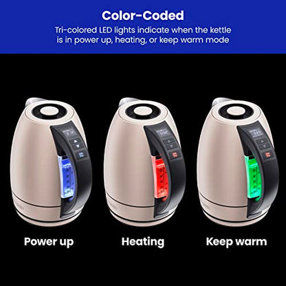 Chefman Electric Tea Kettle, 1.8 Liter Hot Water Electric Kettle Temperature Control Water Boiler with 5 Presets, Tri-Colored LED Lights, Keep Warm, Automatic Shutoff, Rose - color: Rose, style: Stainless Steel
