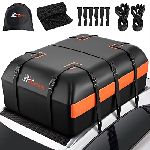 Car Rooftop Cargo Carrier Bag, 16 Cubic Feet Waterproof Car Topper Luggage Storage Bag with Large Capacity & Maximum Protection to Minivan SUV Vehicles w/wo Roof Rack, Non-Slip Mat, Door Hooks, Lock - size: Black-16 Cubic Feet