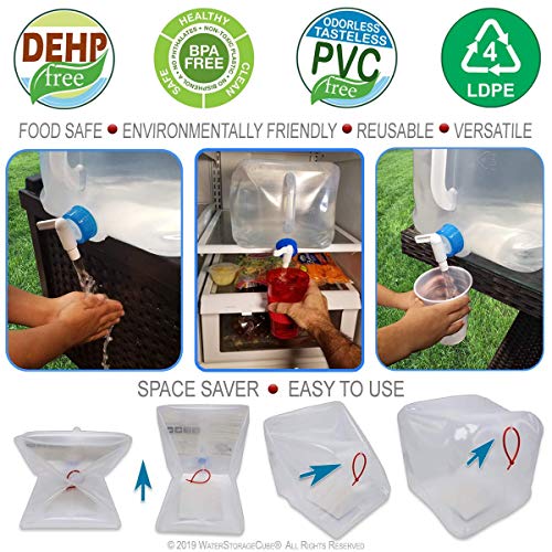 WaterStorageCube BPA Free Collapsible Water Container with Spigot, Camping Water Storage Carrier Jug for Outdoors Hiking Backpack & Survival Kit, Foldable Portable Water Canteen 1.3/2.6/5.3 Gallon - size: 5.3 gallon, style: 4-Pack 5.3 Gal
