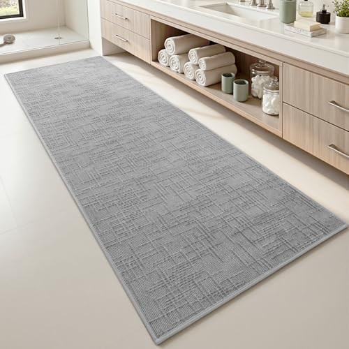 AMOAMI Bath Mat Non Slip Super Absorbent Quick Dry Bath Mats for Bathroom Floor Rubber Backing Washable Bathroom Rugs Modern Woven Jacquard Mat, Beside Tub Bath Rugs, 2' x 6', LightGrey - color: Lightgrey, size: 2' x 6'