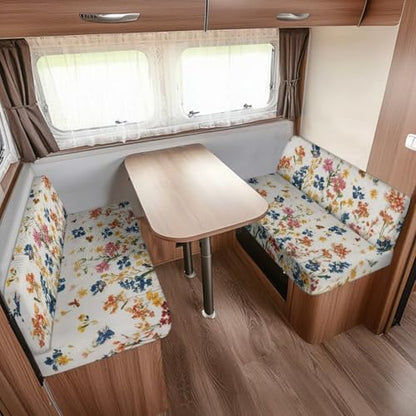 Boho Floral Butterfly Print RV Dinette Cushion Covers Camper Sofa Cushion Cover Stretchable RV Dinette Seat Covers 2Pcs with Backrest & Bench Cover 2Sets - color: Boho Floral Butterfly