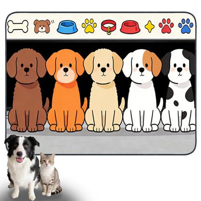 Nuxovilar Pet Food Mat Dog Supplies Cute Canine-Themed Polyester (23.62×17.71 inches) Bowl Water Spill Pad Feeding Gear for Home, Feeding Area, Pet Station - color: Mi07690