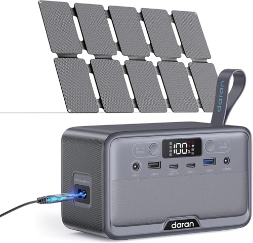 Portable Power Station 100W with 25W Solar Panel LiFePO4 Battery Power Bank with110V AC Outlets Solar Generator Fast Charging for Hurricane Emergency,Outdoor Use,Off-Grid traveling - color: Dark Gray