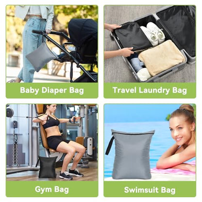 OTraki 2PCS Wet Bags 16x20 inch Medium Wet Dry Bag for Swimsuit and Towels Waterproof Beach Swimming Bag, Wet Dirty Clothes Gym Bags with Handle Drying Do Not Exceed 176℉ (Black & Grey) | Waterproof Beach Swimming Bag, Wet Dirty Clothes Gym Bags with Hand