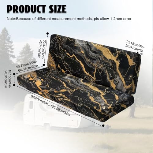 Black Gold Marble Pattern 2 Pcs RV Dinette Cushion Covers Replacement RV Dinette Booth Seats Cover Elastic Sofa Chair Cover Furniture Protector for RV Camper Car Bench - color: Black Gold Marble