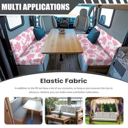 Pink RV Dinette Cushion Covers Cow Print Stretch Camper Cushion Cover Booth Seats Replacement RV Cushion Covers Washable Sofa Furniture Protector - color: Pink Cow Print