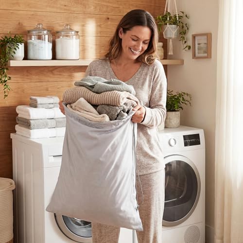 Woanger 12 Pack 28 x 45 Inch Extra Large Laundry Bags Bulk Washable Travel Laundry Bag with Drawstring Closure Large Dirty Clothes Organizer for College Dorm Home Hotel Camping (Silver) - color: Silver