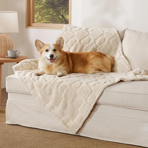 Bedsure Dog Blankets for Large Dogs Washable - Fluffy Fuzzy Cat Puppy Blanket with Premium 300GSM Coral Fleece Soft for Pet Kitten Doggy, White, 40x50IN - color: White Heart, size: L(40x50")