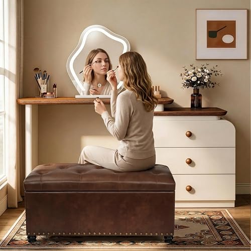 Joveco Storage Ottoman Bench 35" Faux-Leather Rectangular Tufted Ottomans Storage Room Organizer (Caramel) - color: Caramel