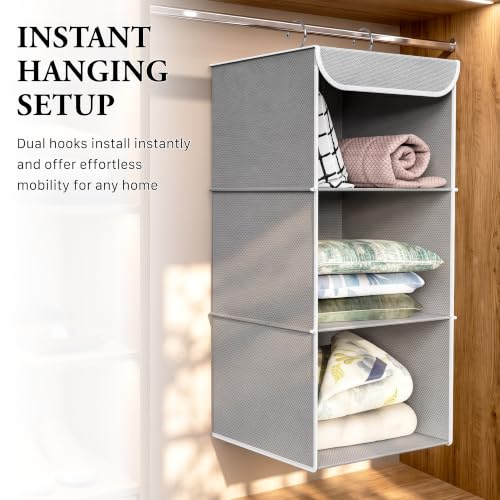 Simple Houseware 3-Shelf Hanging Closet Organizer, Fabric Storage Shelves with 57L Capacity, Gray - color: Grey
