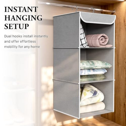 Simple Houseware 3-Shelf Hanging Closet Organizer, Fabric Storage Shelves with 57L Capacity, Gray - color: Grey