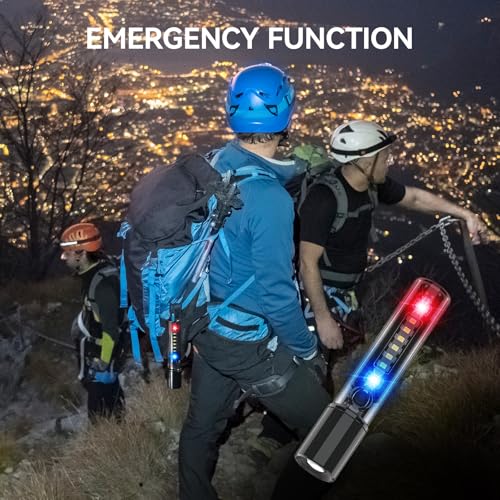 VAVOFO LED Flashlight, Aluminum Body, Purple LED EDC Flashlight - USB-C Rechargeable, Waterproof, Zoom Focus, 3 Modes, Red & Blue Emergency Strobe - Best for Outdoor, Tactical - color: Black