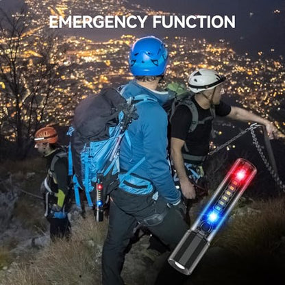 VAVOFO LED Flashlight, Aluminum Body, Purple LED EDC Flashlight - USB-C Rechargeable, Waterproof, Zoom Focus, 3 Modes, Red & Blue Emergency Strobe - Best for Outdoor, Tactical - color: Black