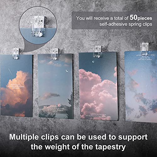 50 Pieces Self Adhesive Clips Wall Tapestry Clips Plastic Sticky Picture Hanging Poster for Teachers Double Sided Adhesive Spring for Home Office(Clear) - color: Clear