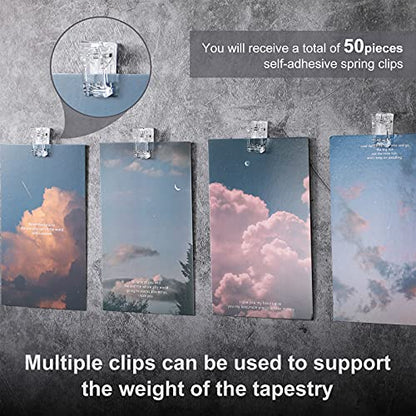 50 Pieces Self Adhesive Clips Wall Tapestry Clips Plastic Sticky Picture Hanging Poster for Teachers Double Sided Adhesive Spring for Home Office(Clear) - color: Clear