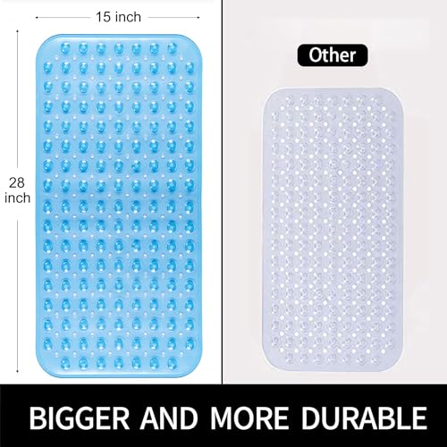 Bathtub and Shower Mats, 28 x 15 Inch Non-Slip Bath Mat, Machine Washable Bath Tub Mat with Suction Cups & Drain Holes for Bathroom, Clear Blue - color: Clear Blue, size: 28" x 15" (Rectangular)