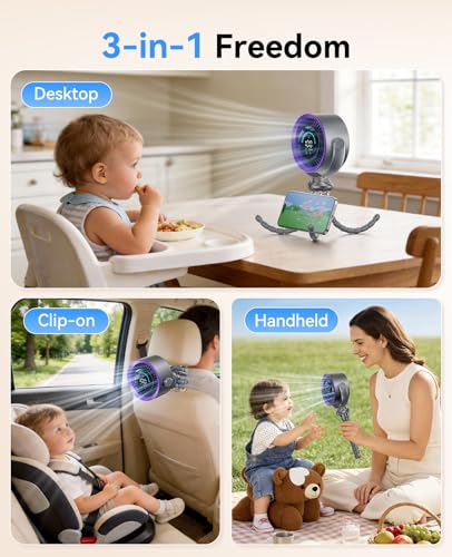 KIMMOO Portable Baby Stroller Fan, 360° Adjustable Quiet Rechargeable USB Fan with LED Display, 100 Speeds Safe Clip Fan for Stroller, Powerful Cooling Fan for Golf Car Seat Treadmill Travel, Grey - color: Grey