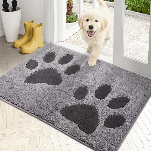 PURRUGS Dirt Trapping Door Mat 20" x 31.5", Non-Skid/Slip Machine Washable Microfiber Entryway Rug, Dog Doormat, Super Absorbent Welcome Mat for Muddy Wet Shoes and Paws, Grey - color: Grey, size: 20" X 31.5"