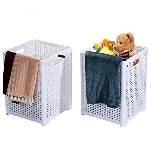 Eslite 42L Collapsible Plastic Laundry Baskets,Foldable Laundry Hamper,Pack of 2 (White) - color: White