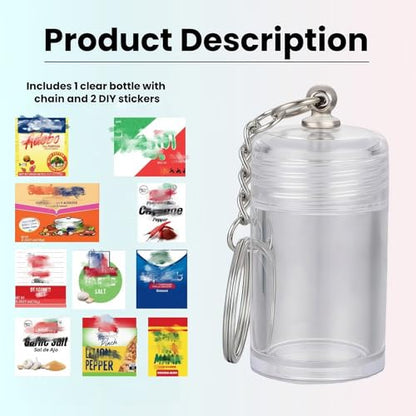 Mini Adobo Seasoning Keychain Bottle – 1.8in Empty Spice Jar with Shaker Cap – Travel Refillable Container for Camping, Lunchboxes & Gifts – AS Plastic – 1-Pack