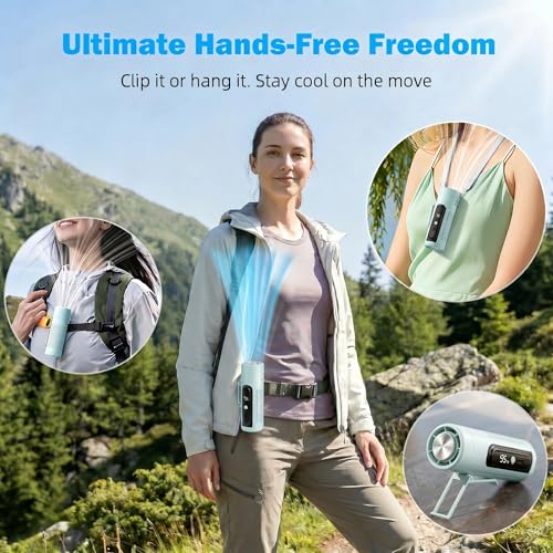 Portable Handheld Fan with Ice Cooling Plate, 3 in 1 Mini Personal Fan with Light & Clip, 5 Speed Rechargeable Fan with LED Display & Hidden Stand, Hands Free Camping Fan for Travel, Desk (Blue) - color: F9A-B2