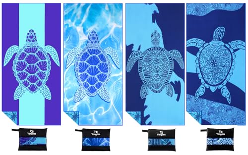 Yongoes 4 Pack Microfiber Lightweight Thin Beach Towel Sand Free Quick Dry Super Absorbent Large Towels for Swimming Pool Yoga Gym Travel Vacation Beach Accessories Essentials for Adults - color: 4 Pack Different Turtles