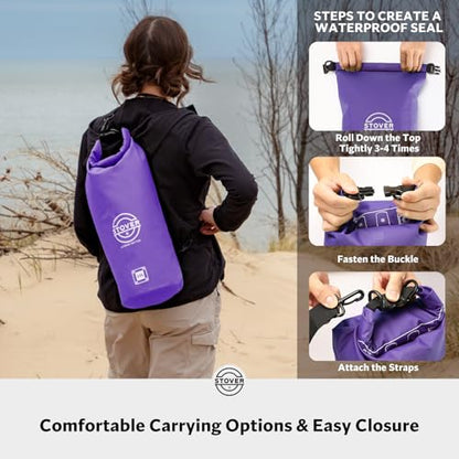 STOVER 5/10/25/30/40/55L Waterproof Dry Bag- Roll-Top Backpack w/Phone Case- Kayaking, Hiking, Camping, Boating- Men/Women - color: 10l Purple, size: 10L