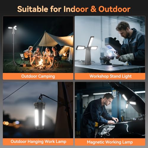 Dimgogo15000mAh Rechargeable Camping Light, Portable LED Work Light | Standing Light with 7ft Max Height, 5500 Lumen 6500/4500/3500K Dimmable Emergency Flashlight , Detachable Tripod, Black - color: Black