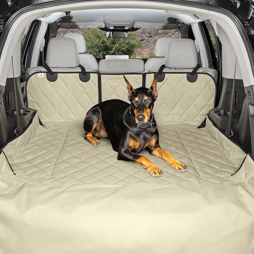 4Knines Split Cargo Liner for SUV – For Dogs & Pets, Heavy-Duty, Waterproof Trunk Mat & Cargo Cover – Fits 60/40 Split Bench & Armrest Pass-Through – Machine Washable, Non-Slip, Durable (Large, Beige) - color: Tan, size: Large