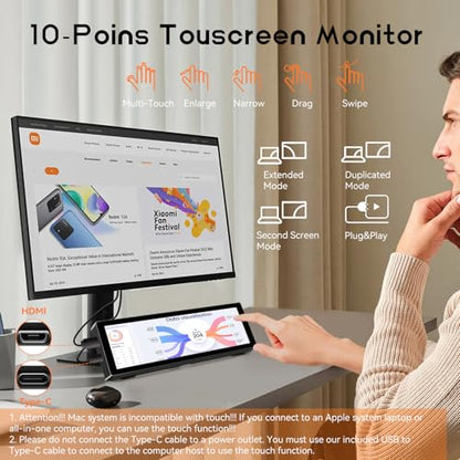 AISHICHEN Mini Monitor for PC, Upgraded 8.8 Inch Small Touchscreen Monitor 1920x480 Stretched Bar Monitor, Sensor Panel Temperature LCD Display, IPS USB Mini Screen for RPi, AIDA64 ARGB Computer Case - size: 8.81