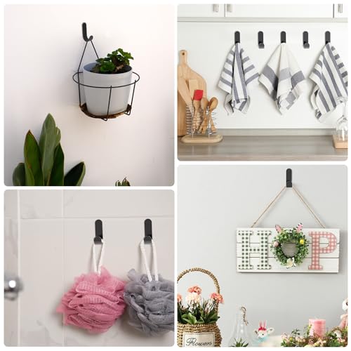 20Pcs Black 3m Adhesive Hooks, Heavy Duty Hook, Black Wall Hanger for Hanging, Large Metal Sticky J Strip Hooks, for Hat, Coat, Picture, Backpack, Garage Hanging