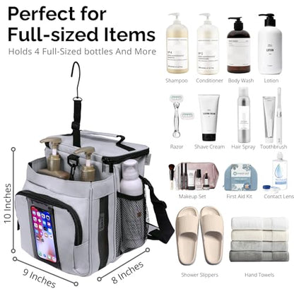TERRA HOME Portable Shower Caddy Bag- Large Capacity, Quick Dry with Metal Hook - Hanging Shower Bag - Breathable Mesh Toiletry Shower Tote for Gym and College Dorm (Grey, Extra Large) - color: Grey