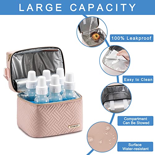 Breastmilk Cooler Bag with Ice Pack Fits 6 Baby Bottles up to 9 Ounce, Breast Milk Pump Cooler Bag with Shoulder Strap for Nursing Mom Daycare, Work, Travel- Pink - color: Pink