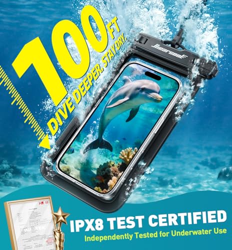 Hiearcool Universal Waterproof Phone Pouch,Underwater Dry Bag for iPhone 17 16 15 14 13 Pro Max XS Plus up to 8.3",IPX8 Cell Phone Case for Cruise Travel Essentials-Black&Clear-2Pack - color: Black&Clear
