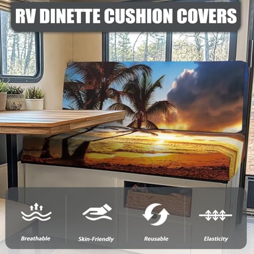 RV Dinette Cushion Covers Camper Dinette Cushion Covers, Sunset Palm Tree RV Seat Cover Couch Covers Sofa Seat Protector Non-Slip Stretchable Sofa Protector, for Camper Car Bench Cover - color: Sunset Palm Tree