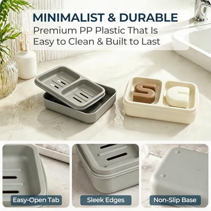 AIMAIAIMAI 2-Compartment Shampoo Bar Holder | Slotted Soap Dish with Drainage Tray for Bar Shampoo and Conditioner (1-Pack, Gray) - color: Gray