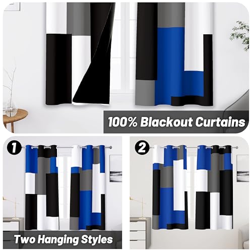 Tyrot Blue Gray 100% Blackout Curtains 45 inch Length 2 Panels Set White Grey Modern Abstract Geometric Drapes for Kitchen Black Out Curtains Insulated Room Darkening Small Window Curtains, 42Wx45L - color: Blue, size: 42"W x 45"L (Pack of 2)