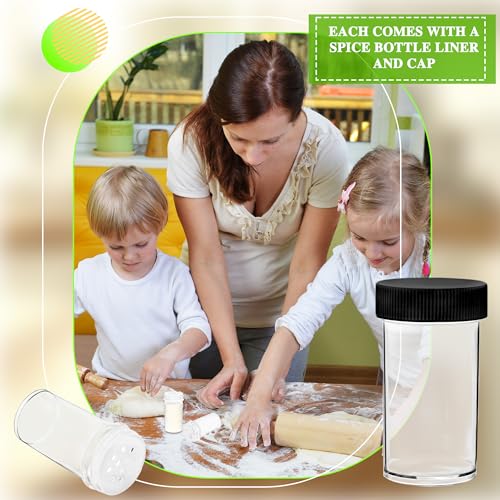 50 Pack Mini Plastic Spice Jars with White Caps 1 oz Clear Round Spice Bottles with Sifters Small Empty Seasoning Containers for Travel Home Storing Spice Seasoning Powders (Black) - color: Black