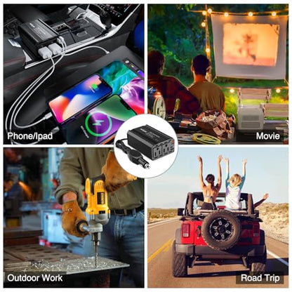 Nilight 300W Power Inverter 12V DC to 110V AC Car Converter with PD 65W USB C & QC3.0 for Phones Tablets Laptop Computer Game Console Kindle iPad DVD Players Black - color: 300W USB+PD 110V Outlet*2