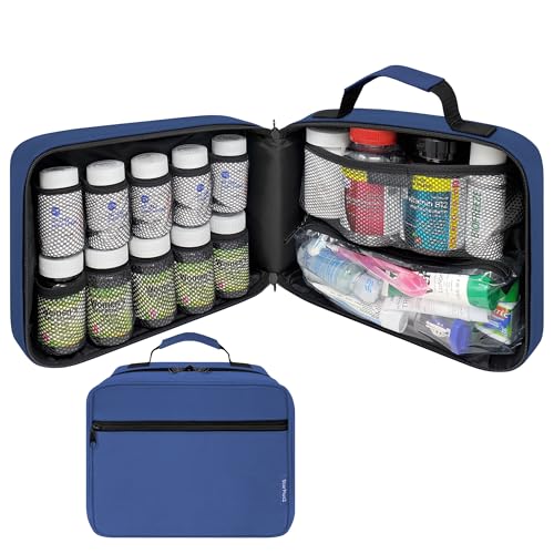 Large Medicine Organizer Bag – 10 Pocket Pill Bottle Organizer for Travel & Home Storage, Blue - color: - LG Blue