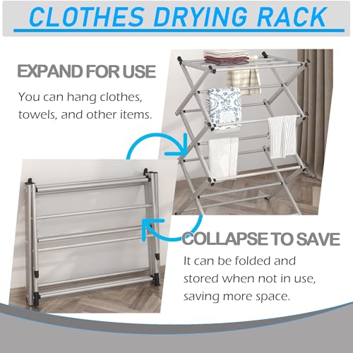 Household Indoor Folding Clothes Drying Rack, Dry Laundry and Hang Clothes,Towel Rack (Silver Gray) for Storage - color: Silver Gray