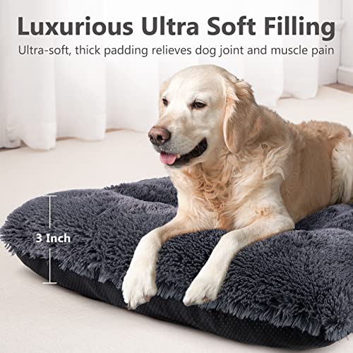 JOEJOY Dog Bed Crate Pad, Deluxe Plush Washable Dog Beds Fulffy Soft Kennel Pad Anti-Slip Pet Sleeping Mat for Small Dogs, 23" x 18", Grey - color: Dark Grey, size: S(23"x18"x3")