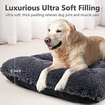 JOEJOY Dog Bed Crate Pad, Deluxe Plush Washable Dog Beds Fulffy Soft Kennel Pad Anti-Slip Pet Sleeping Mat for Small Dogs, 23" x 18", Grey - color: Dark Grey, size: S(23"x18"x3")