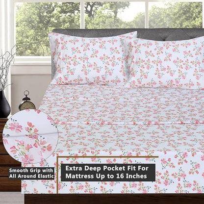 RUVANTI 100% Cotton Percale Sheets Full Size, Bloomex | Crisp Cooling, Deep Pocket 16", Soft Breathable & Durable, Hotel-Style, 4 Piece Set - color: Bloomex, size: Full