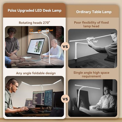 Pzloz Led Desk Lamp with Clamp: Architect Desk Lamp for Home Office, Eye Caring Double Head Computer Monitor Work Desk Light with Remote Control - 24W Flexible Dimmable Desktop Table Lamp White - color: White Plus
