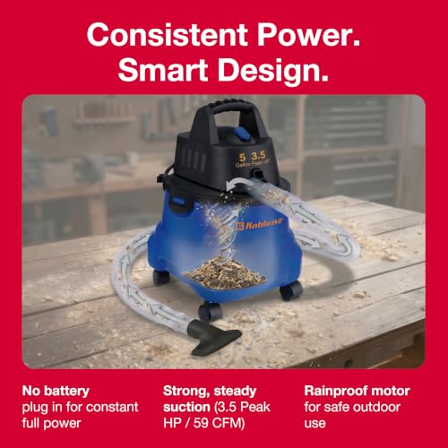 Koblenz WD-5 L2 Wet Dry Vacuum Cleaner, 5 Gallon Shop Vac 3.5 PHP, 3-in-1 Suction & Blower, Swivel Casters, Twist-N-Lock Hose, Large Vacuum Cleaners for Home, Workshop, Car, Blue/Black - size: 5 Gallon 3.5 HP