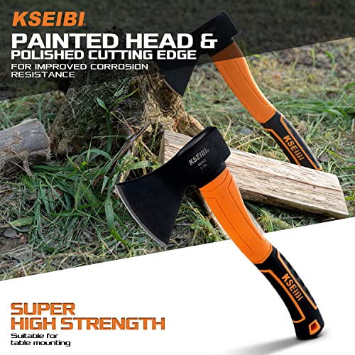 KSEIBI Wood Axe, Small Outdoor Camp Hatchet for Splitting and Kindling Wood, Forged Steel Blade with Anti-Slip and Shock Reduction Handle Great Throwing Axes and Hatchets (Modern) - style: Modern Orange